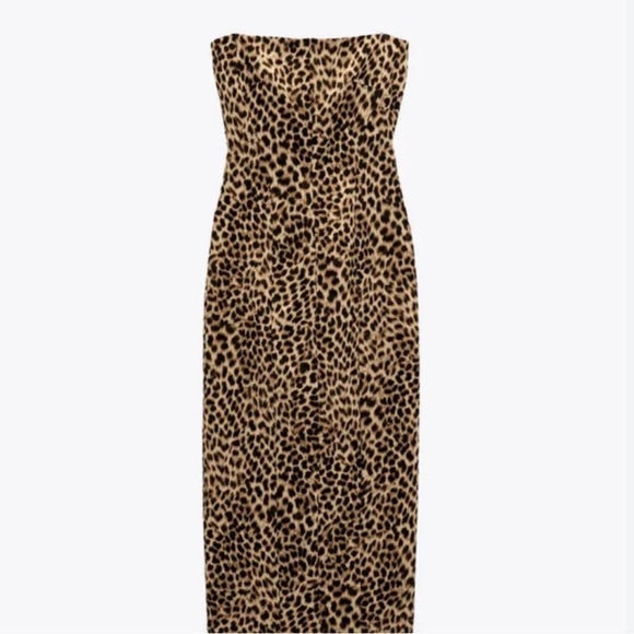 Zara leopard print strapless midi dress BLOGGERS FAVORITE!! - Picture 5 of 11